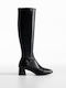 Synthetic Leather Medium Heel Women's Boots with Zipper Black