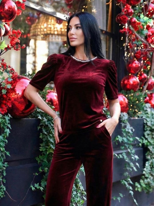Donna Martha Γυναικεία Μπλούζα Βελούδινη Μπορντό