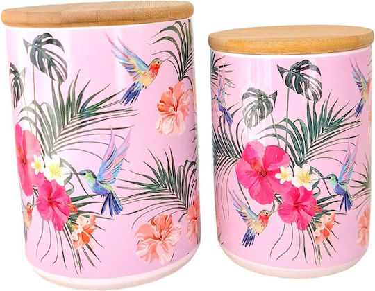 Set 2 Pieces Sugar Coffee Jars with Lid Porcelain Pink 12x17cm 2 Pieces
