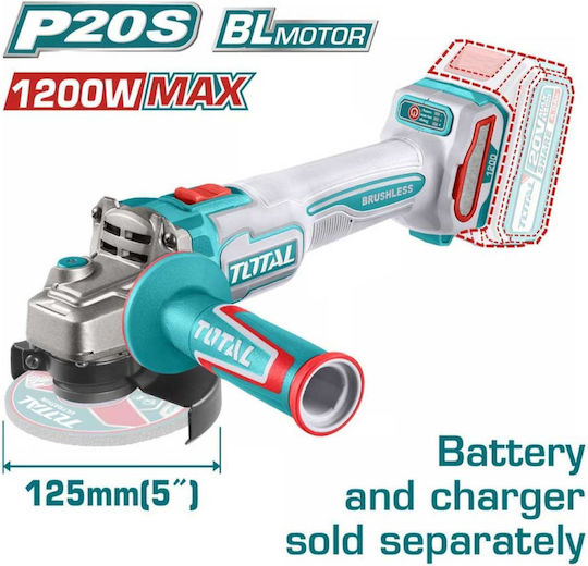 Total TAGLI221253E Τροχός 125mm Μπαταρίας Brushless με Ρύθμιση Στροφών 20V Solo