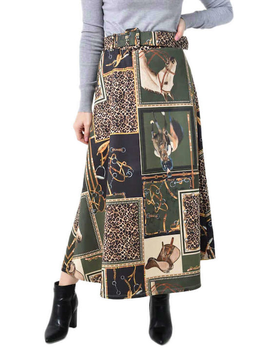 Potre С висока талия Midi Пола Khaki