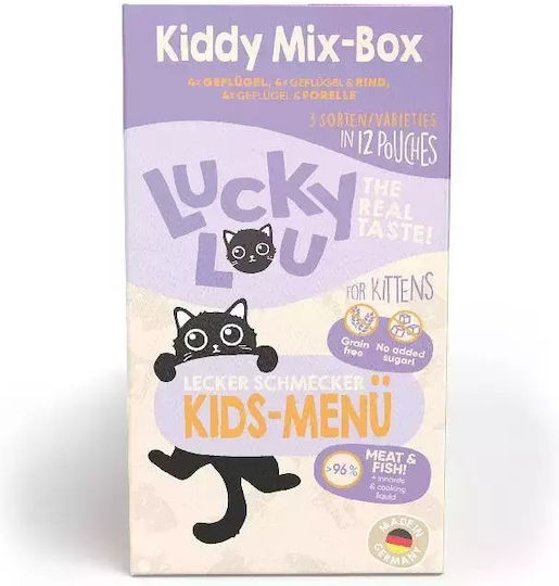 Lucky Lou Lifestage Wet Food for Young Cats in Pouches with Poultry, Beef and Trout 6x125gr