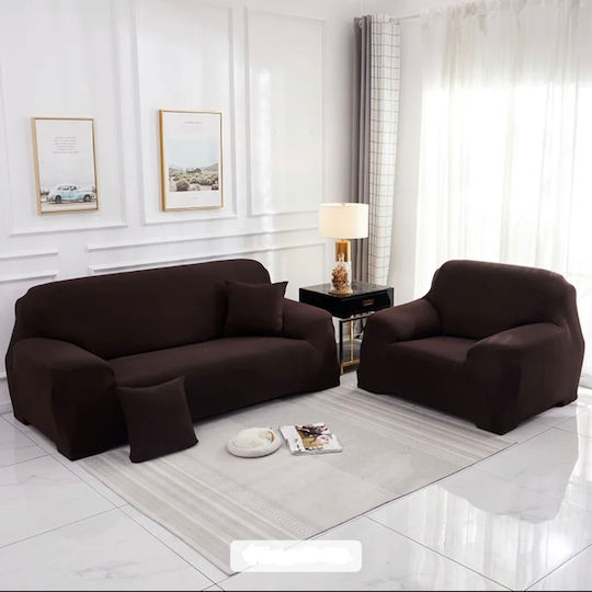 My Home Luxury Σετ Ελαστικά Καλύμματα Σαλονιού Σκούρο Καφέ 3τμχ