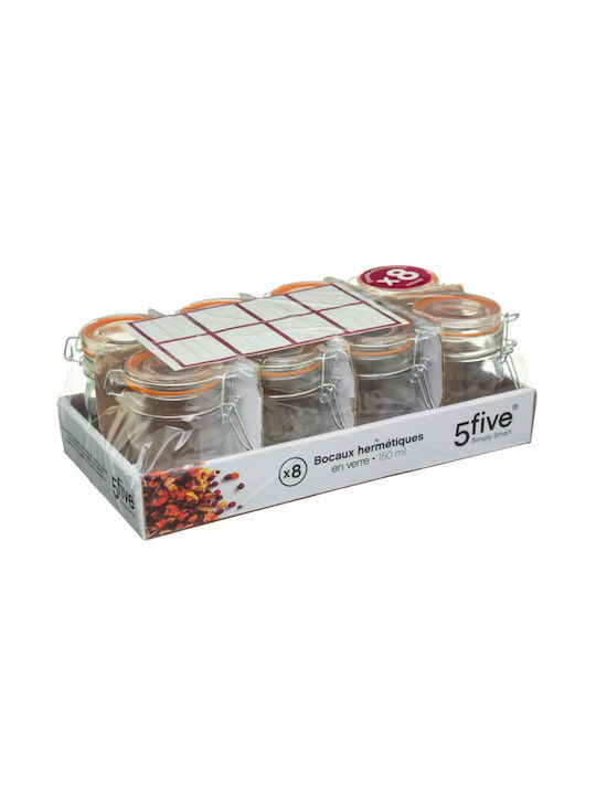 5Five Set of 8 General Use Glass Transparent Jars with Lid 150ml 8 Pieces