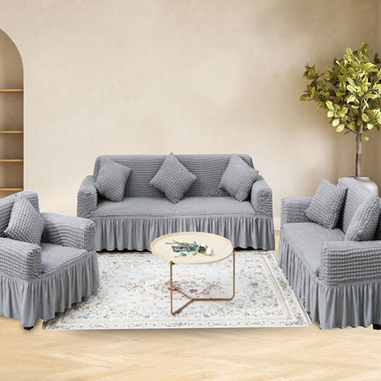 SpitiBazaar Elastische Abdeckung für Wohnzimmerset Grey Light 3Stück SB-KALKAN-6