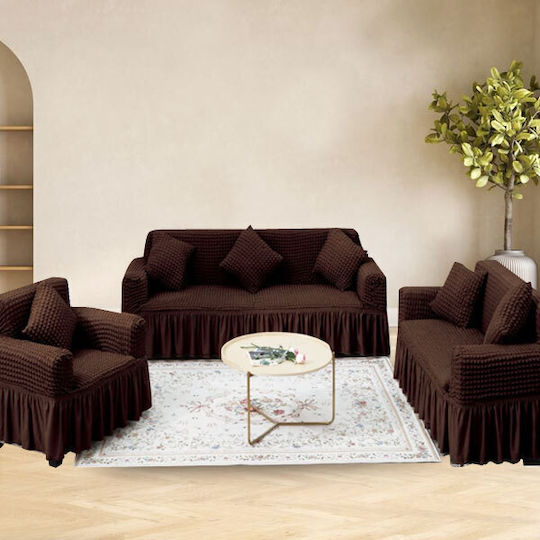 SpitiBazaar Elastische Abdeckung für Wohnzimmerset Coffee 3Stück SB-KALKAN-3
