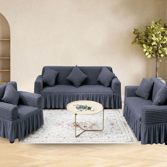 SpitiBazaar Set Elastic Covers Living Room Dark Gray 3 Pieces