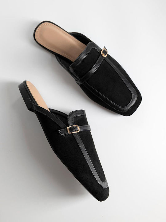 Bozikis Flat Suede Mules σε Μαύρο Χρώμα