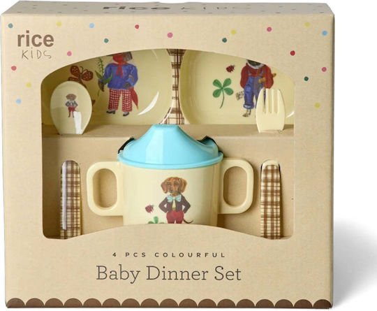 Rice Set de hrănire din Plastic Bej 4buc