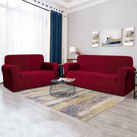Ehome Jacquard Σετ Ελαστικά Καλύμματα Σαλονιού Μπορντο 3τμχ