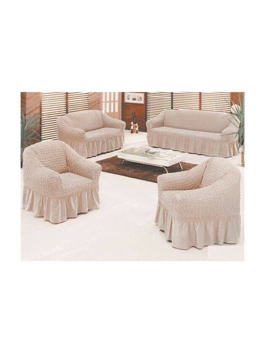 Set of Elastic Sofa Covers Naturale 3pcs 125000783