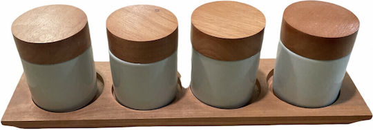Lampiris Interiors Set 4 Pieces General Use Food Jars with Lid and Stand Porcelain 11x10x37cm