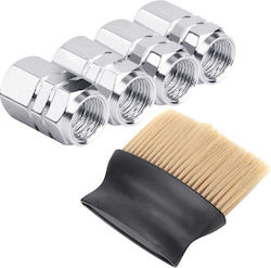 Set 4 Mercaton Hexagonal Caps Car Valves Aluminum 1.8 Cm Silver Softtouch Brush Nylon Bristles Ergonomic Handle
