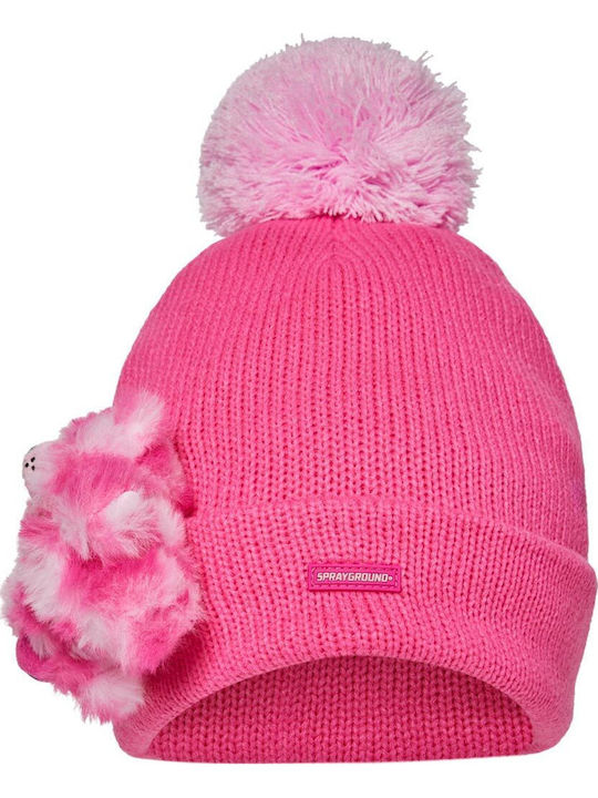 Lil Bear Puff Beanie Unisex Fleece Beanie Knitted in Pink color