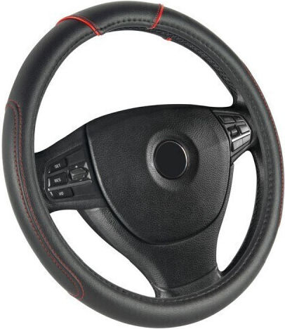 Automax Car Steering Wheel Cover with Diameter 37cm made of Leatherette Black with Black Stitching