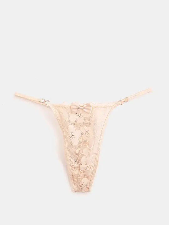 Damen-Slips Zeichenfolge Spitze Beigen Größe Xl