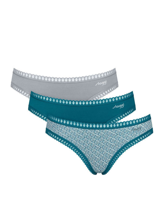 Sloggi Mini Go Slip 3Pack Πετρόλ, Γκρι, Εμπριμέ
