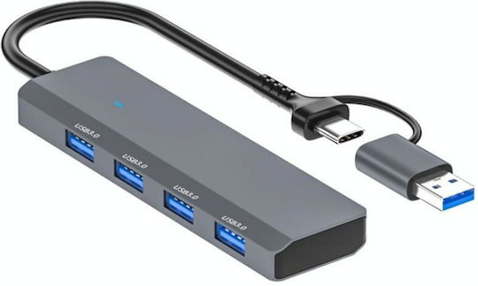 Hub 4 Porturi USB 3.0 cu Conectare USB-A Gri