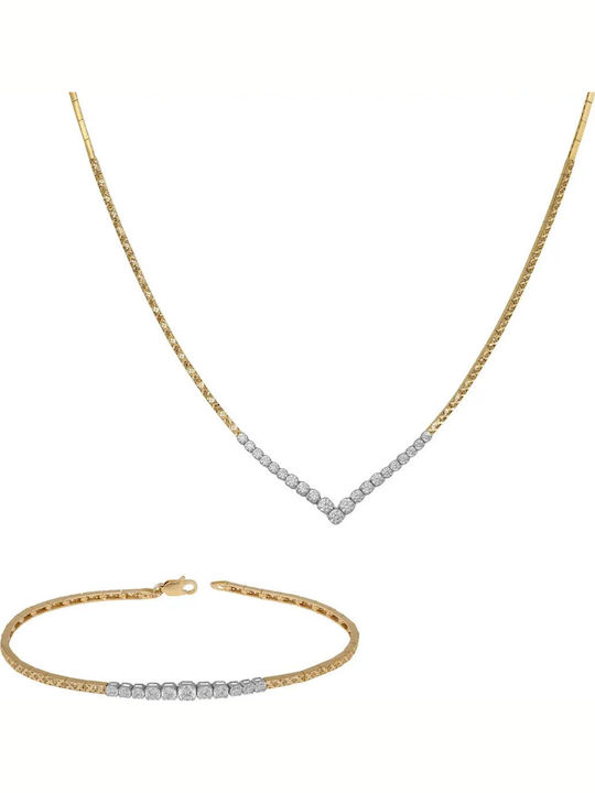 Set with Necklace & Bracelet from Gold 14K with Stones