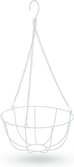 Hanging Metal Basket Securing Flower Pots 25 Cm White