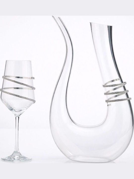 Set Carafă de Nuntă cu Pahar de Vin din Cristal 2buc
