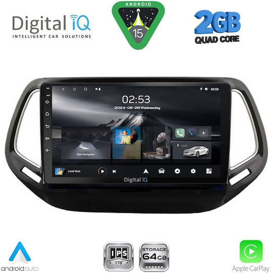 Digital IQ Car Audio System for Jeep Compass 2016-2021 (Bluetooth/USB/WiFi/GPS/Apple-Carplay/Android-Auto) with Touch Screen 10"