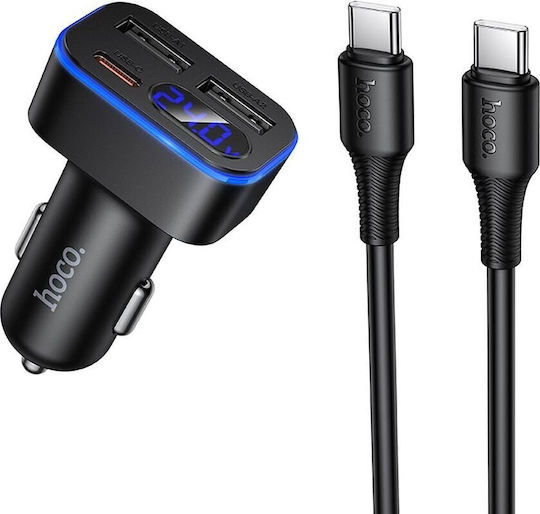 Hoco Auto-Ladegerät 42W Schnellladung mit Anschlüssen: 2xUSB 1xType-C mit Kabel Typ-C,TC-TC Schwarz Farbe