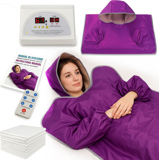 Pătură Termică Tip Saună Mâneci Glugă Două Zone Infraroșu Linomag 10 Folii Împachetare Ardere Grăsimi Relaxare Detoxifiere 35°c-80°c Mov 180x80cm