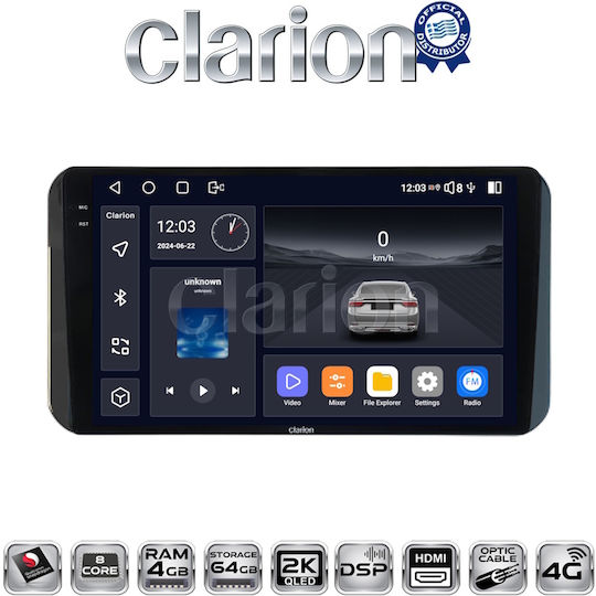 Clarion Car Audio System for Toyota Yaris 2023 (Bluetooth/USB/WiFi/GPS/Apple-Carplay/Android-Auto) with Touch Screen 9"