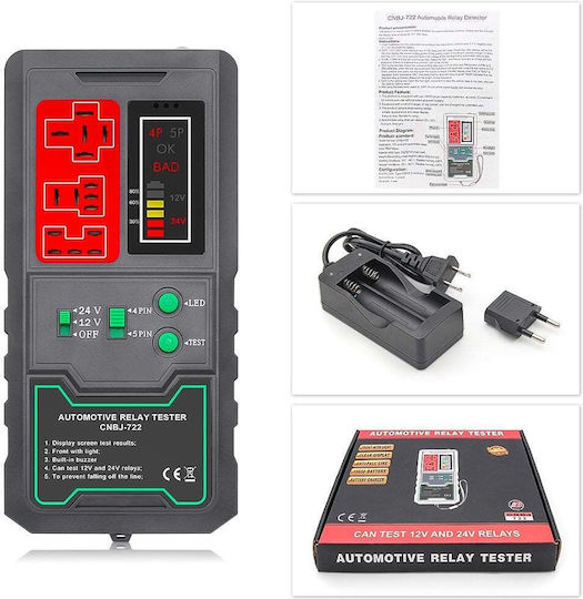 Techstar Cnbj-722 Tester Detector Wireless Releu Auto 12v/24v Compatibil cu Relee 4 5 Pini Afișaj Digital Led Integrat