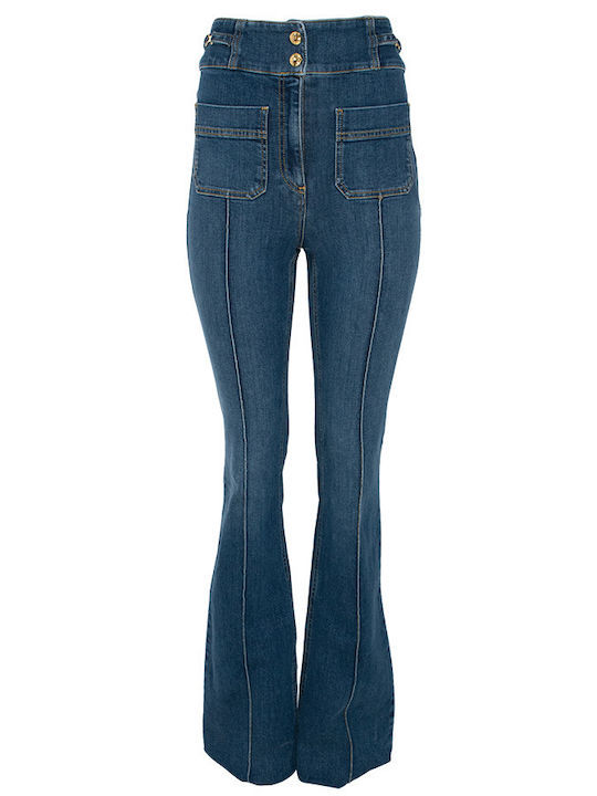 High Waist Women's Jean Trousers Flared in Slim Fit Blue