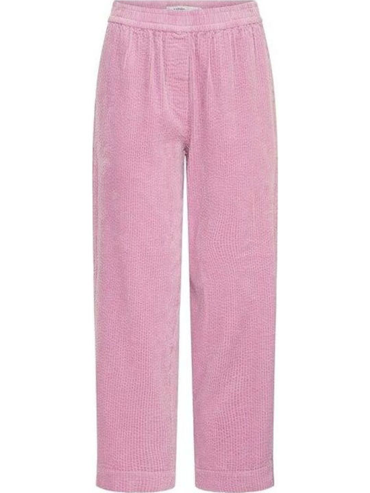 Women's Fabric Trousers with Elastic Loose Fit Pink
