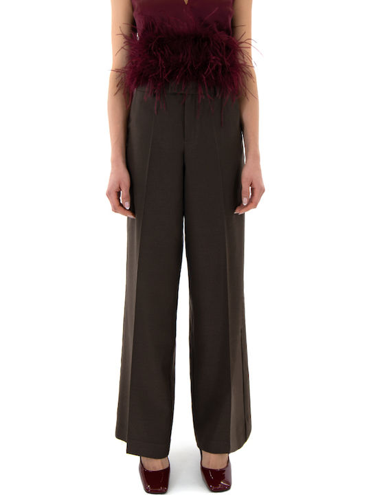 Damen Stoff Hose in Geradem Schnitt Brown