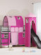 Pat Pentru Copii Loft Bed Single Cu Pat Culisant Negru Pentru Saltea 99.5x190cm