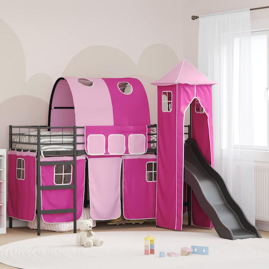 Pat Pentru Copii Loft Bed Single Cu Pat Culisant Negru Pentru Saltea 99.5x190cm