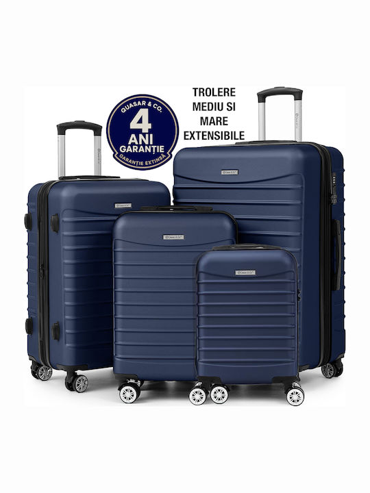 Quasar Travel Suitcases Hard Navy Blue with 4 Wheels Set of 4pcs