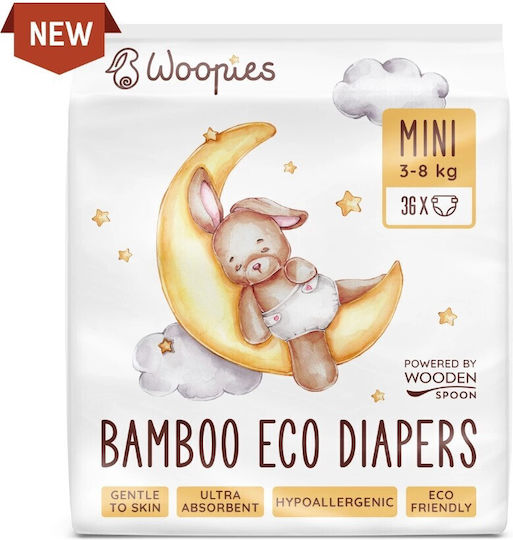 Wooden Spoon Scutece cu bandă adezivă Bamboo ECO pentru 3-8kg 36buc