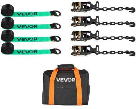 Vevor Wheel Chock Tie Down Kit Car Towing Strap Tire Type Car Tie Down Kit Heavy Duty Hook Break Strength 4540 Kg & Working Load 1512 Kg Motorcycle ATV SUV Trailer Tie Down System