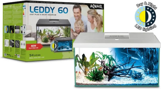 Aquael Leddy Day&night 60 Fish Aquarium Capacity 54lt with Lighting, Heater, Filter and 60x30x30cm White