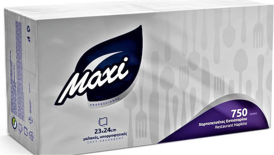 White Soft 1-Ply Napkins Maxi 23x24cm Pack/750pcs