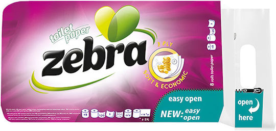 Zebra Χαρτί Υγείας 3 Φύλλων 8 Συσκευασίες (75gr/Ρολό) 3800090304432