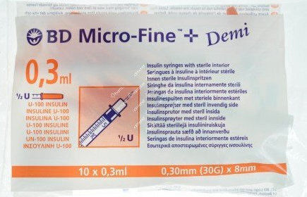 BD Micro-fine + Serințe Insulină 30G 0.3ml 10buc