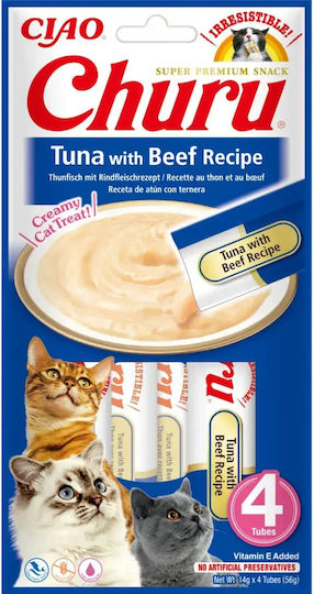 Inaba Ciao Churu Cat Treats Puree Tuna Beef 4 X 14g