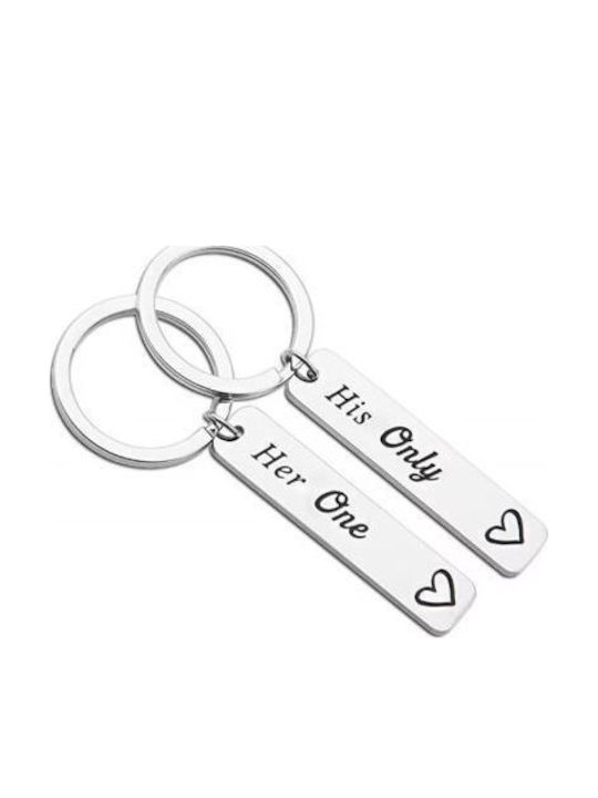 Set 2 Kleine Metallische Schlüsselanhänger Paar Mädchen Junge Valentinstag Her One His Only No2