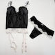 Set Lenjerie Femei Corset Dantelat Jartiere Braziliene Negre