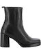 Leather Women's Ankle Boots with High Heel Black