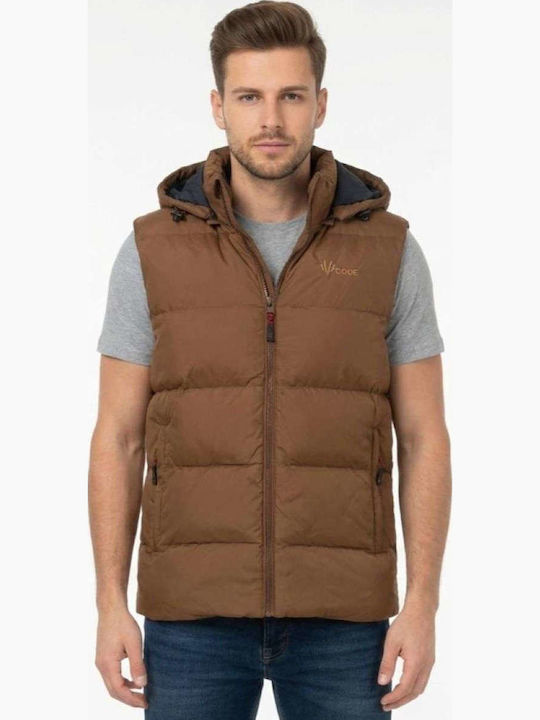 Vcode Sleeveless Jacket Puffer Windproof Brown