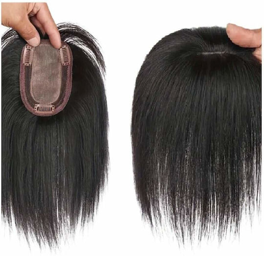 Erweiterung mit Clip mit Echthaar in Dunkelheit Schwarz Farbe 30.48cm Topper Toupet