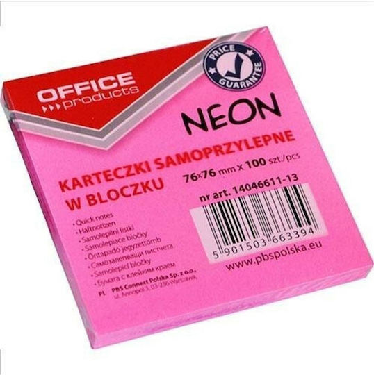 Note Autocolante Office Products Neon 76x76mm 100 Bucăți Roz 14046611-13