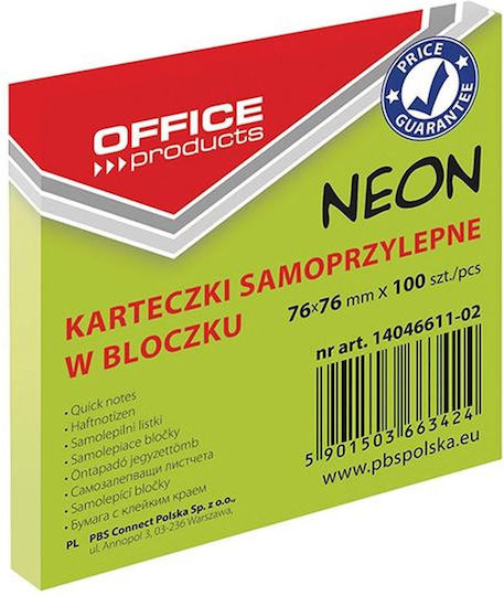 Αυτοκόλλητες Σημειωσεις Office Products Neon 76x76mm 100τμχ Πράσινο 14046611-02